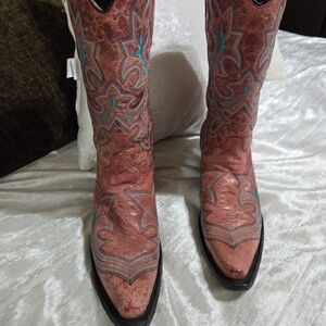 Pink and Turquoise Cowboy Boots By Corral Size 8